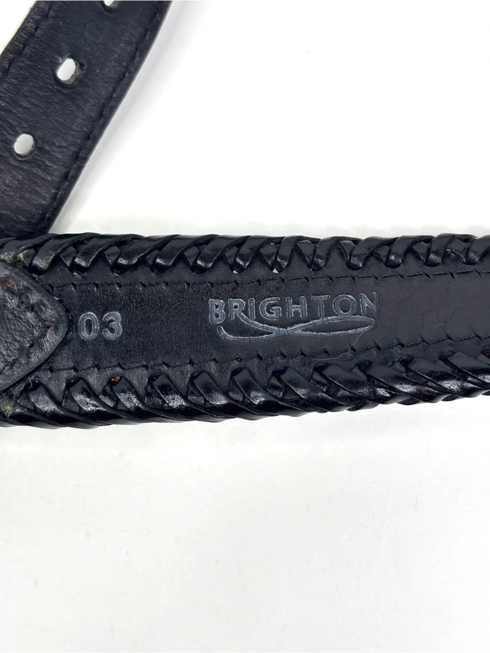 Brighton 1991 Beaded Aztec Southwest Black Braided Leather Belt Silver Buckle M‎